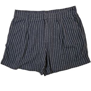 A New Day Pleated Front Pin Stripped Linen Blend Shorts, Navy/Cream, 12